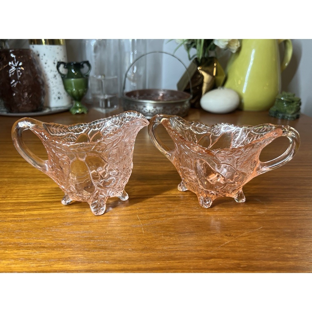 Vintage Pink Depression‎ Glass Sugar & Creamer 2pc Set